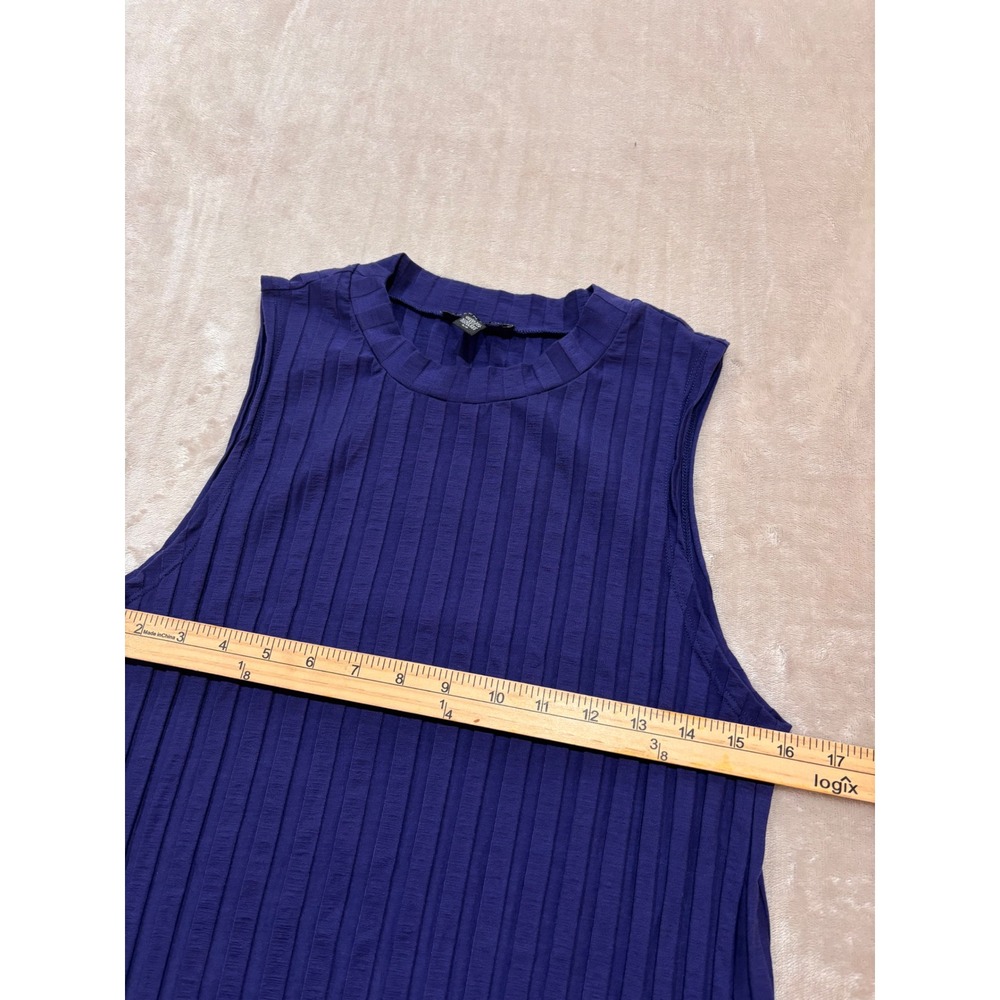 Eileen Fisher Royal Blue Ribbed Tank Dress Small Mock Neck Sleeveless Midi - Picture 3 of 10